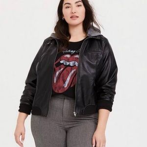 Black faux leather Torrid 3X hooded Bomber Jacket